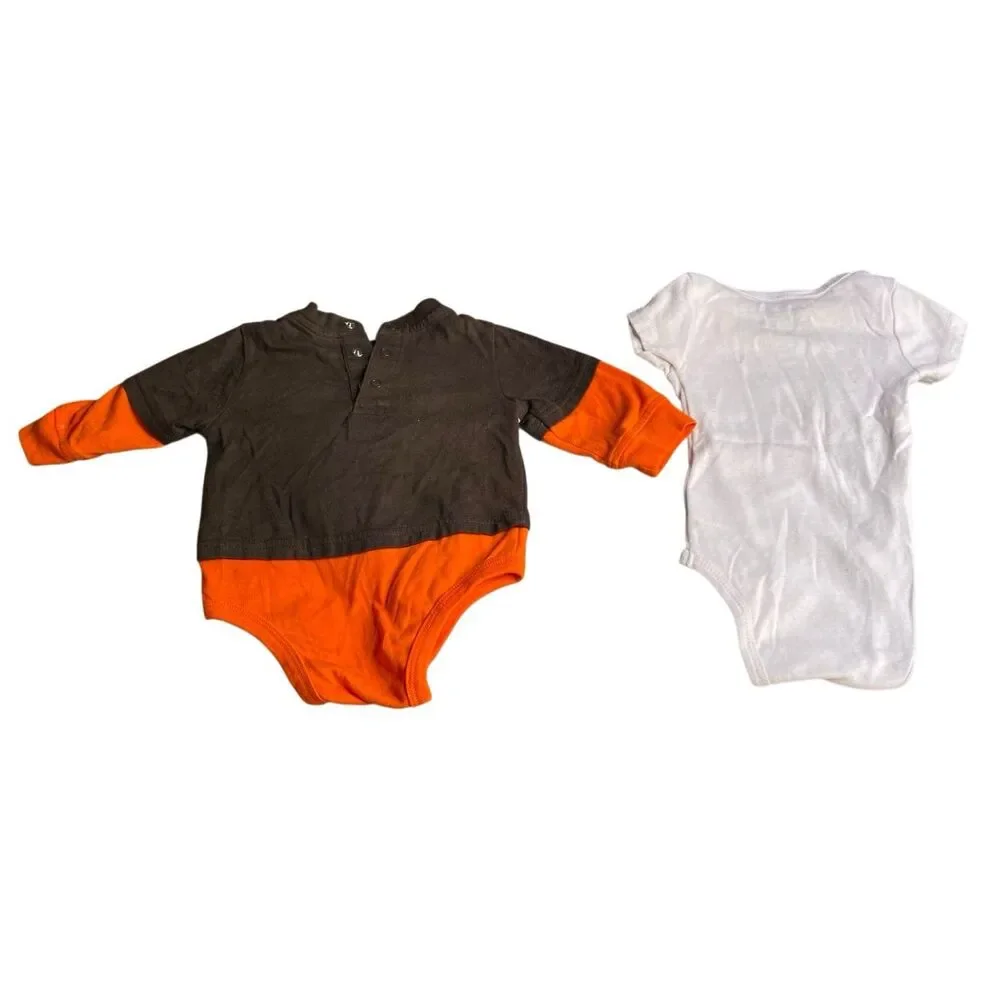 Hurley Baby Bodysuit Set Long Sleeve Short Sleeve Orange Brown 3-6 Months Surf